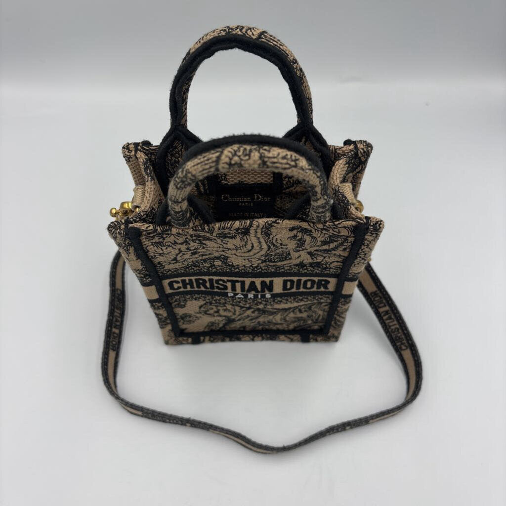 Christian Dior Canvas Toile de Jouy Reverse Embroidered Mini Book Tote Phone Bag Blue