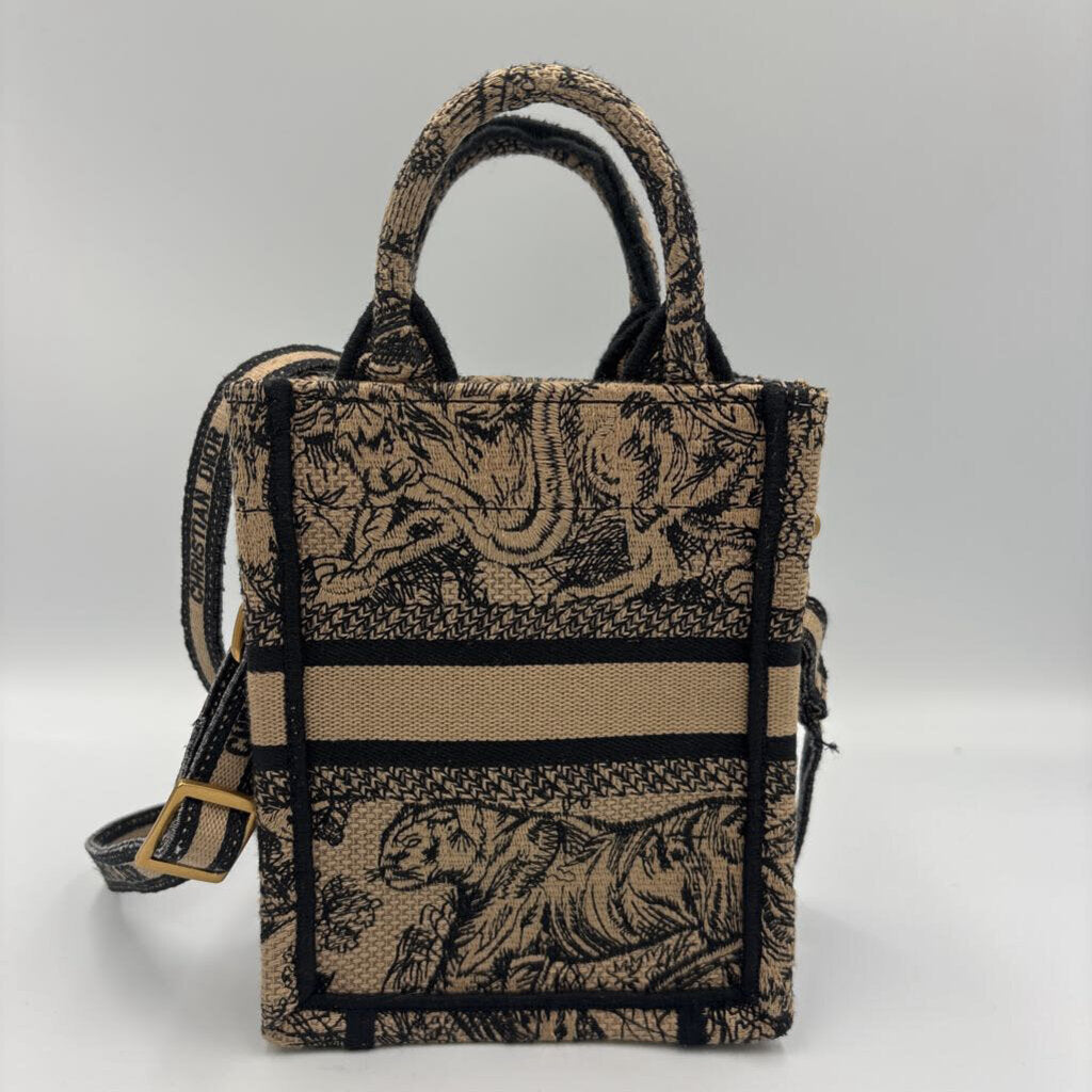 Christian Dior Canvas Toile de Jouy Reverse Embroidered Mini Book Tote Phone Bag Blue