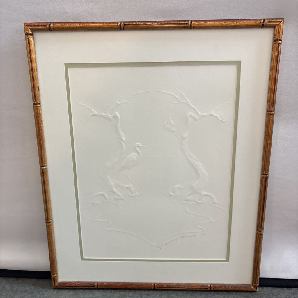 Crane & Tree Embossed Art by Suzanne Thomas