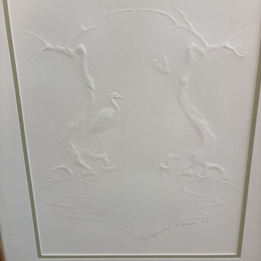 Crane & Tree Embossed Art by Suzanne Thomas