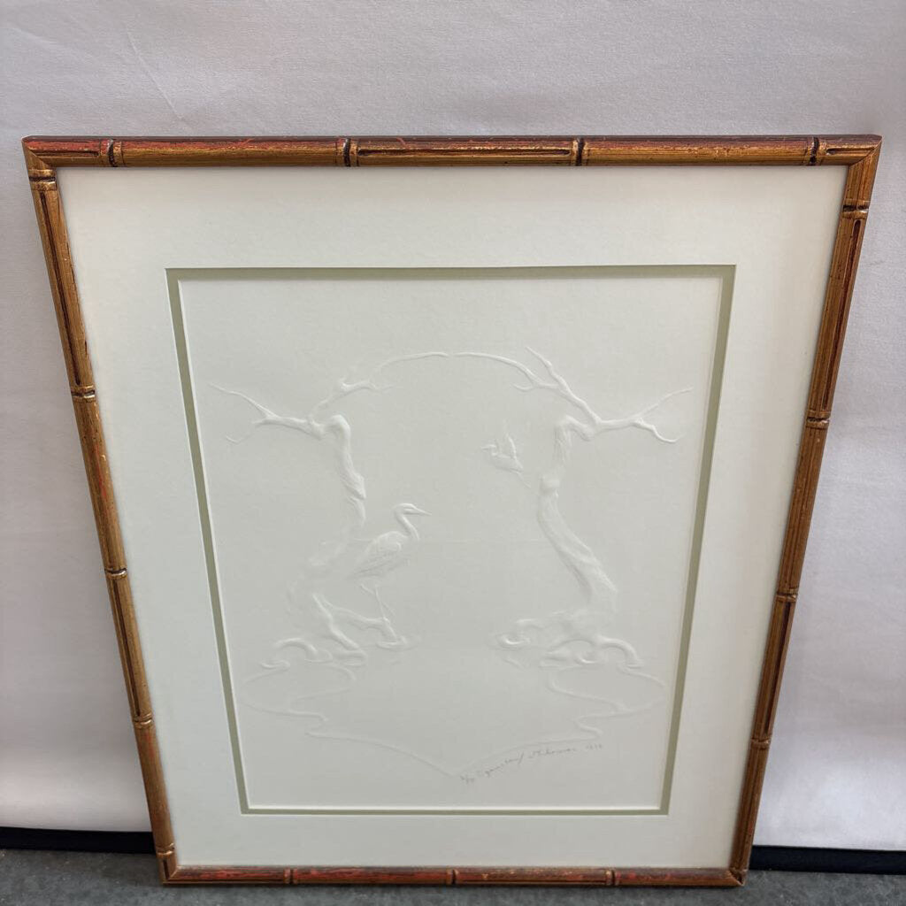 Crane & Tree Embossed Art by Suzanne Thomas