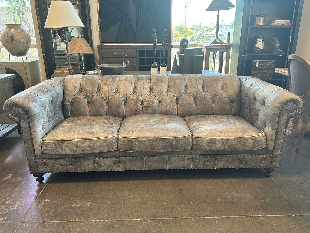 Bernhardt Leather Tufted Sofa W/ Nail Head Trim- 90X41X32