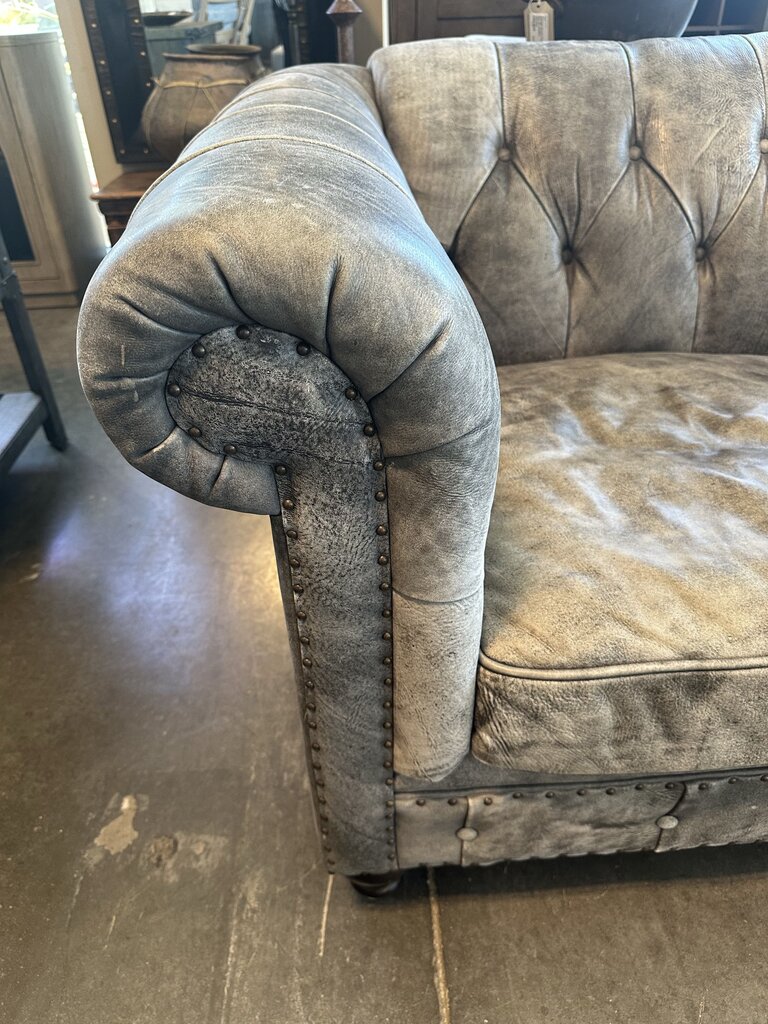 Bernhardt Leather Tufted Sofa W/ Nail Head Trim- 90X41X32