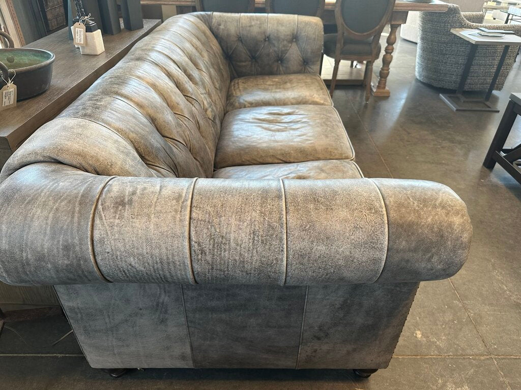 Bernhardt Leather Tufted Sofa W/ Nail Head Trim- 90X41X32