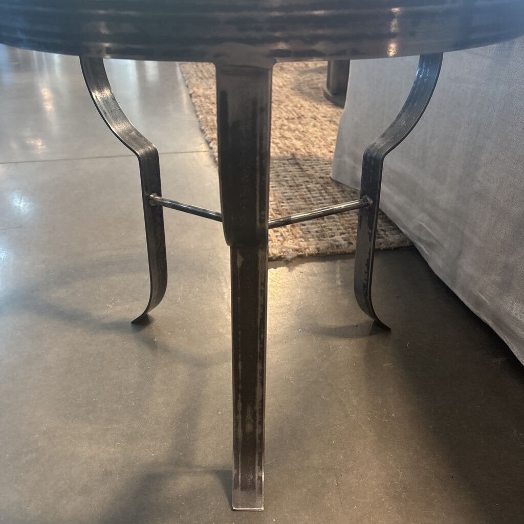 Round Glass Side Table W/ Silver Distressed Metal Base- 26x26X22H