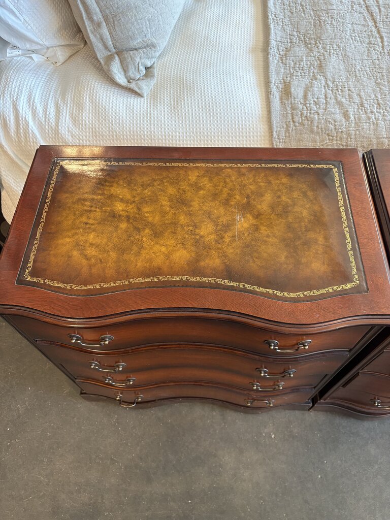 Antique Serpentine Front Leather Top Mahogany Chests- Pair
