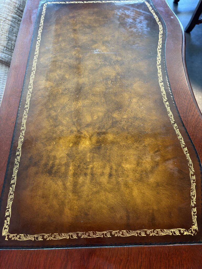 Antique Serpentine Front Leather Top Mahogany Chests- Pair
