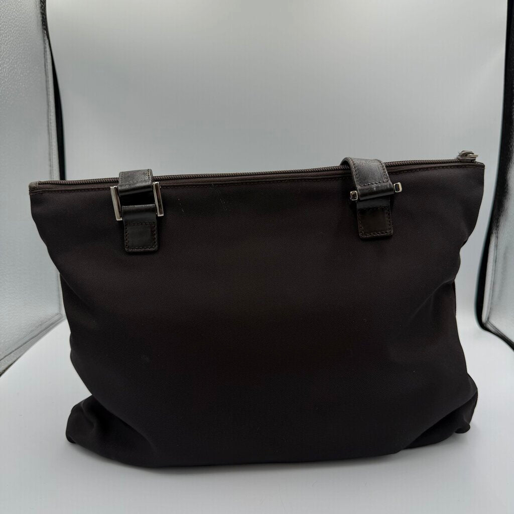 Gucci Vintage Nylon and Leather Square G Clasp Shoulder Tote Bag