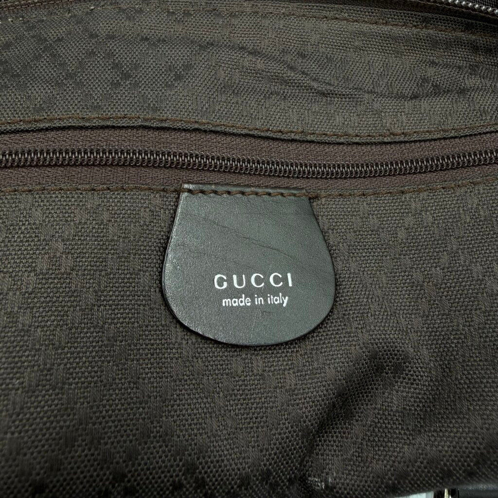 Gucci Vintage Nylon and Leather Square G Clasp Shoulder Tote Bag