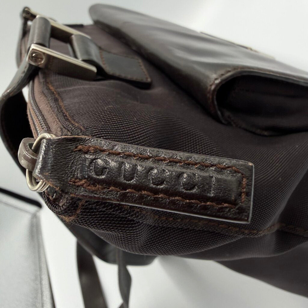 Gucci Vintage Nylon and Leather Square G Clasp Shoulder Tote Bag