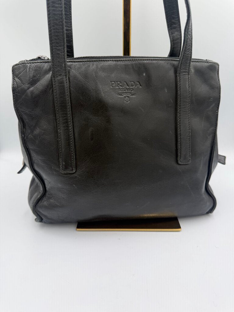 Vintage Prada 1995 Black Nappa Leather Triple Compartment Shoulder Tote Bag