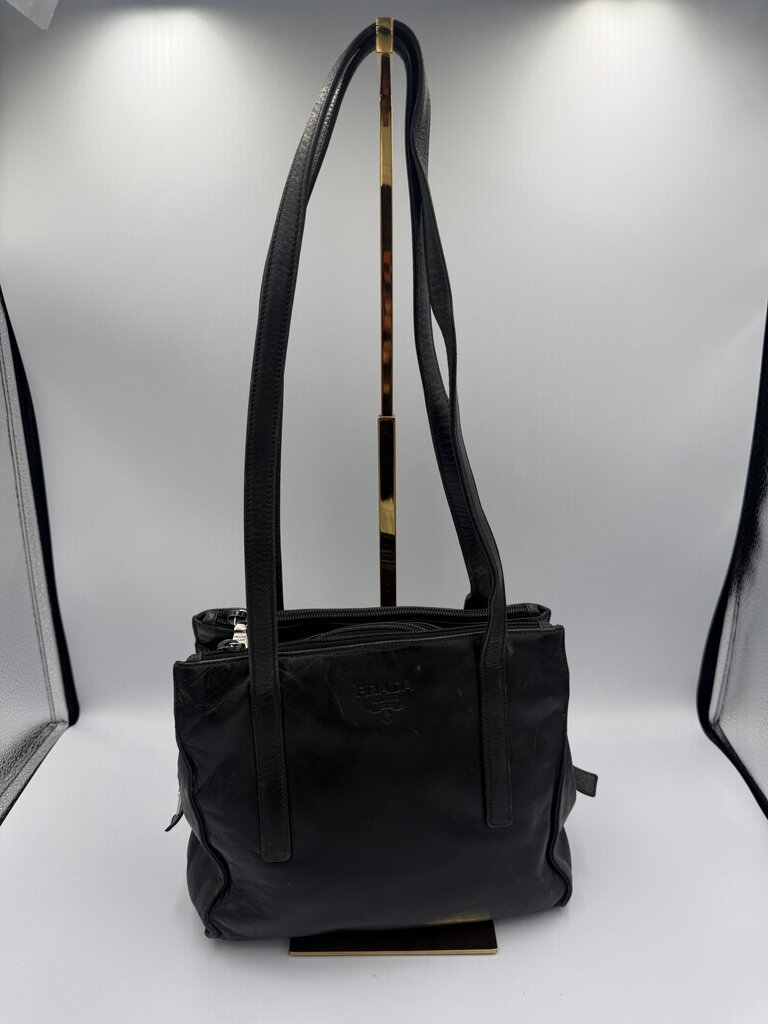 Vintage Prada 1995 Black Nappa Leather Triple Compartment Shoulder Tote Bag