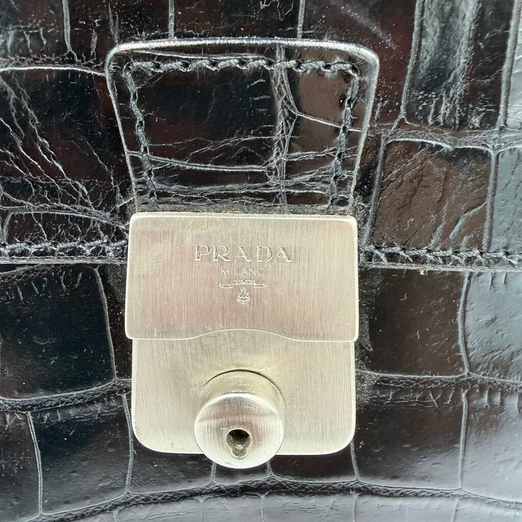 Prada Crocodile-Embossed (St. Cocco) Flap/Lock Bag