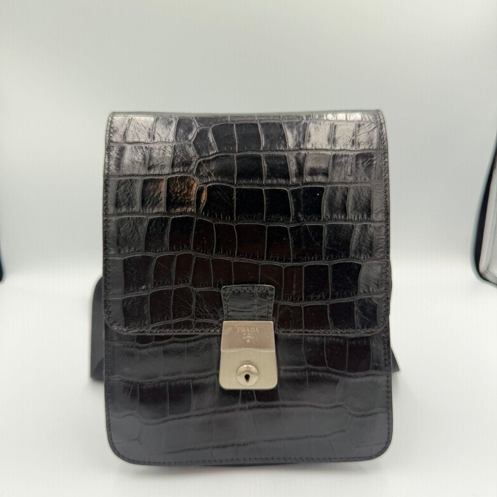 Prada Crocodile-Embossed (St. Cocco) Flap/Lock Bag