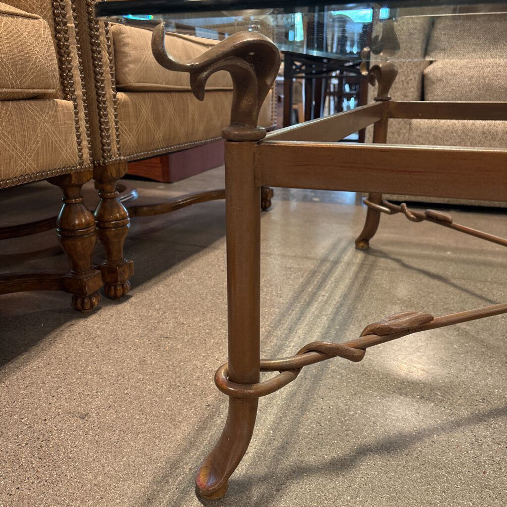 Bronze Wrought Iron Coffee Table W/ Glass Top- 40X40X18H- AS IS