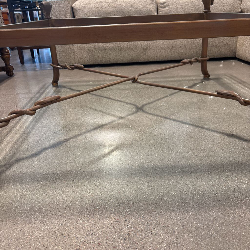 Bronze Wrought Iron Coffee Table W/ Glass Top- 40X40X18H- AS IS