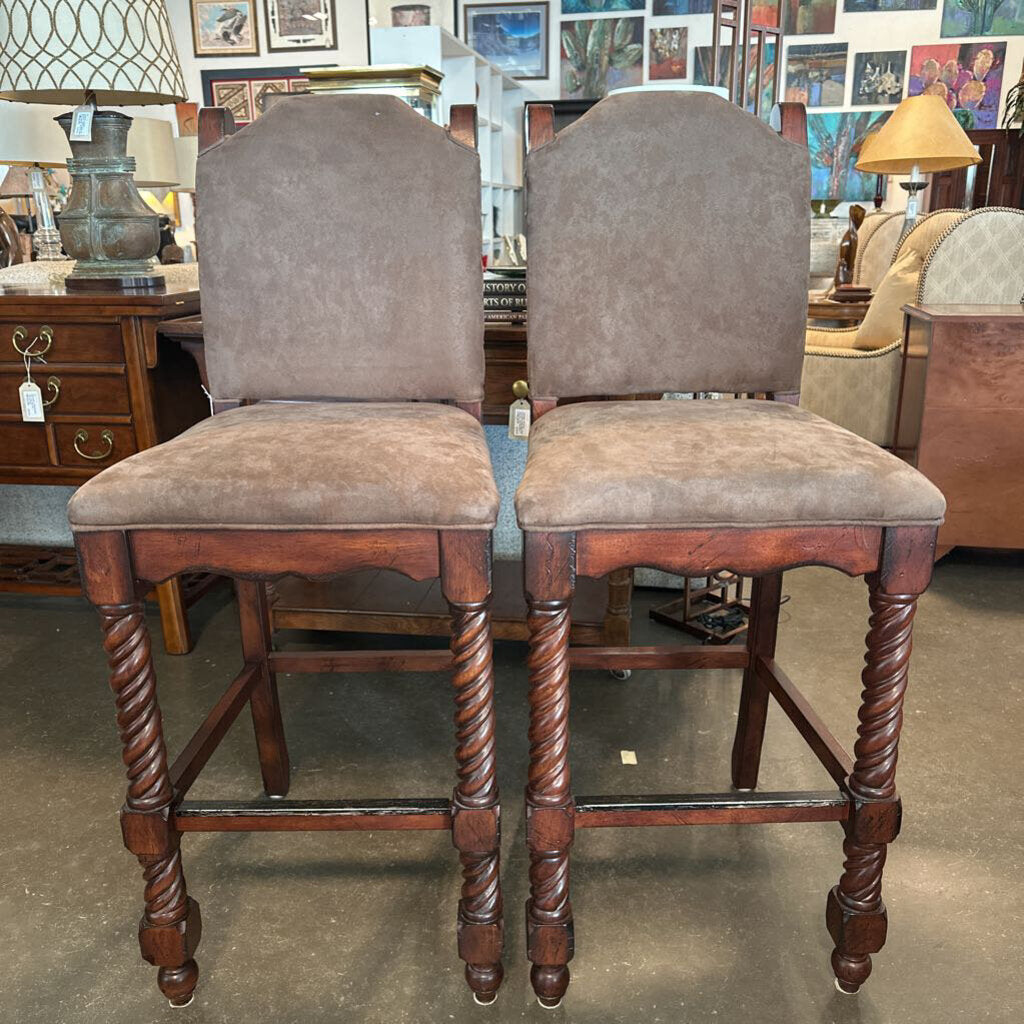 Powell Faux Suede Barstools - Pair - 20X24X47H