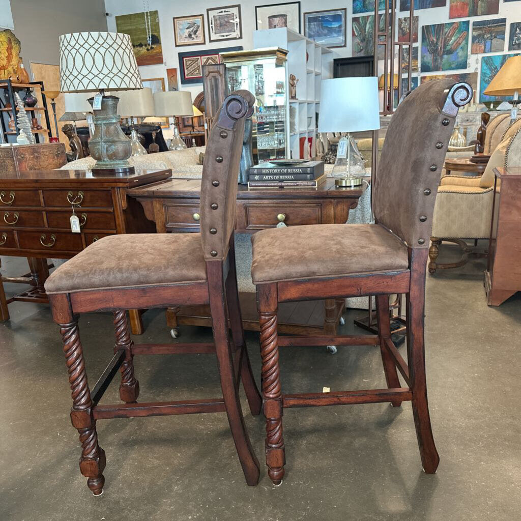 Powell Faux Suede Barstools - Pair - 20X24X47H