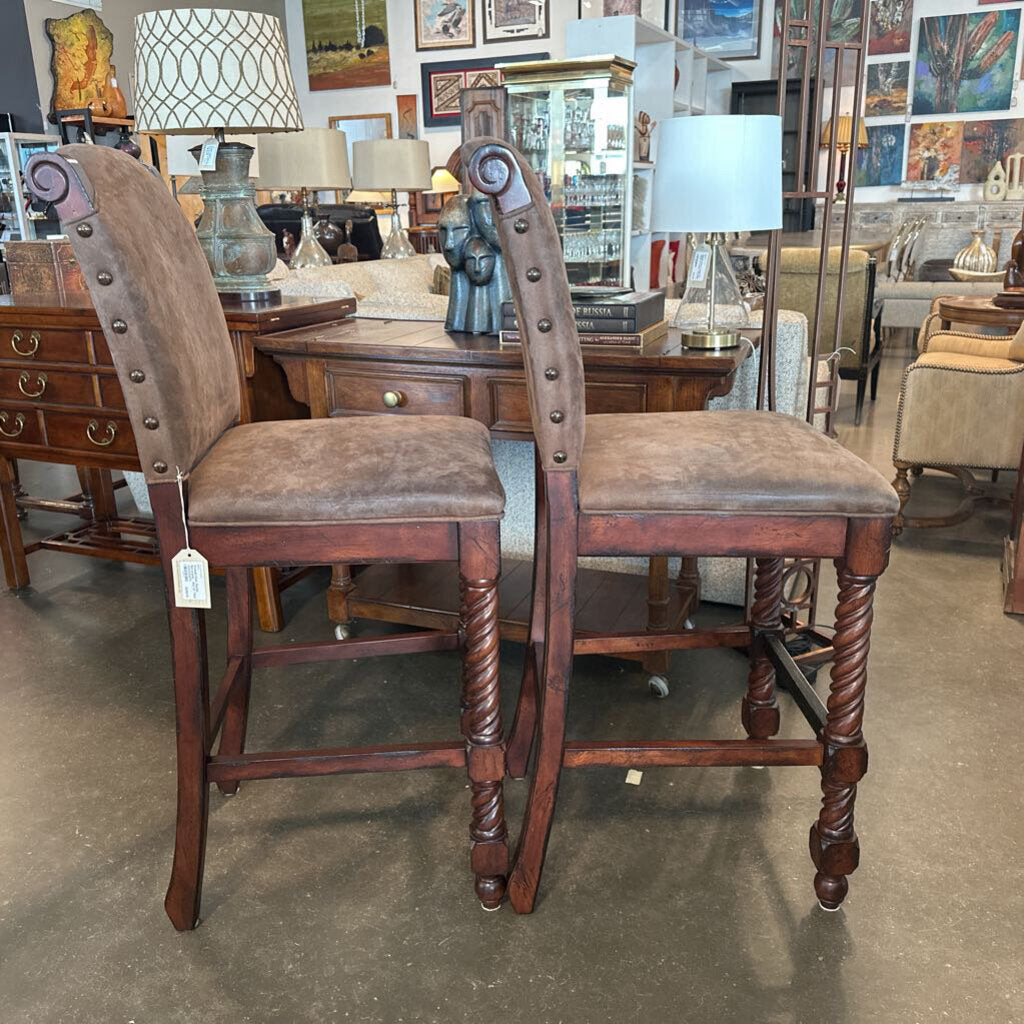 Powell Faux Suede Barstools - Pair - 20X24X47H