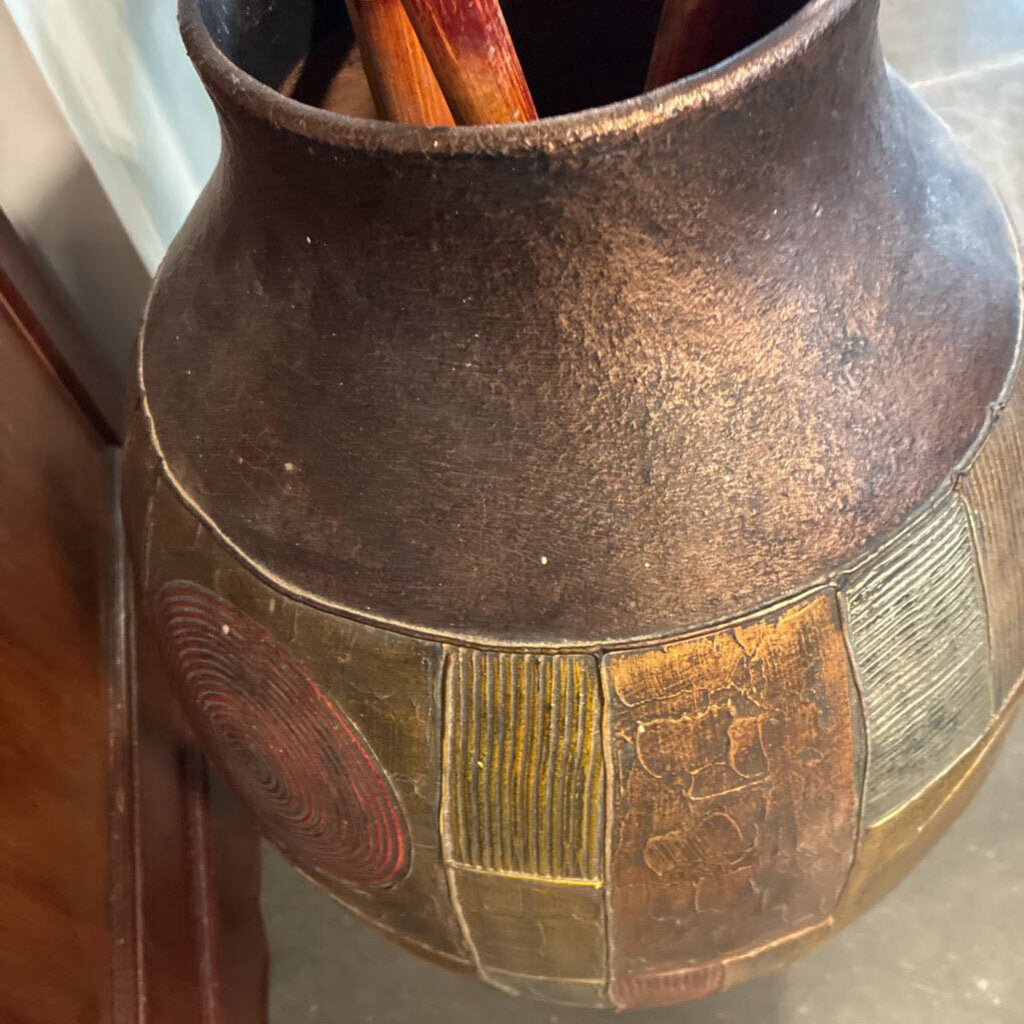 Multi Color Metallic Vase W/ Geometric Shapes - 18X33H