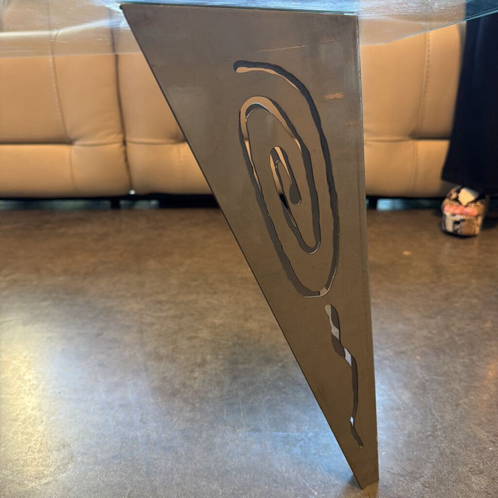 Glass Waterfall End Table W/ Metal Leg-28X22X20H-AS IS
